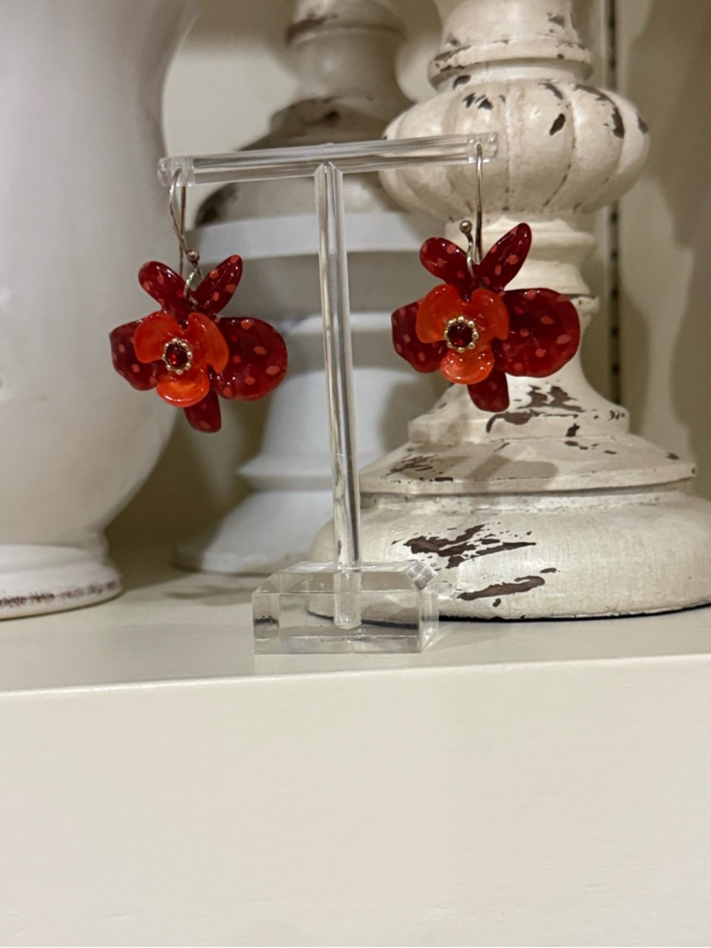 Lalo Orange and Red Resin Floral Earrings